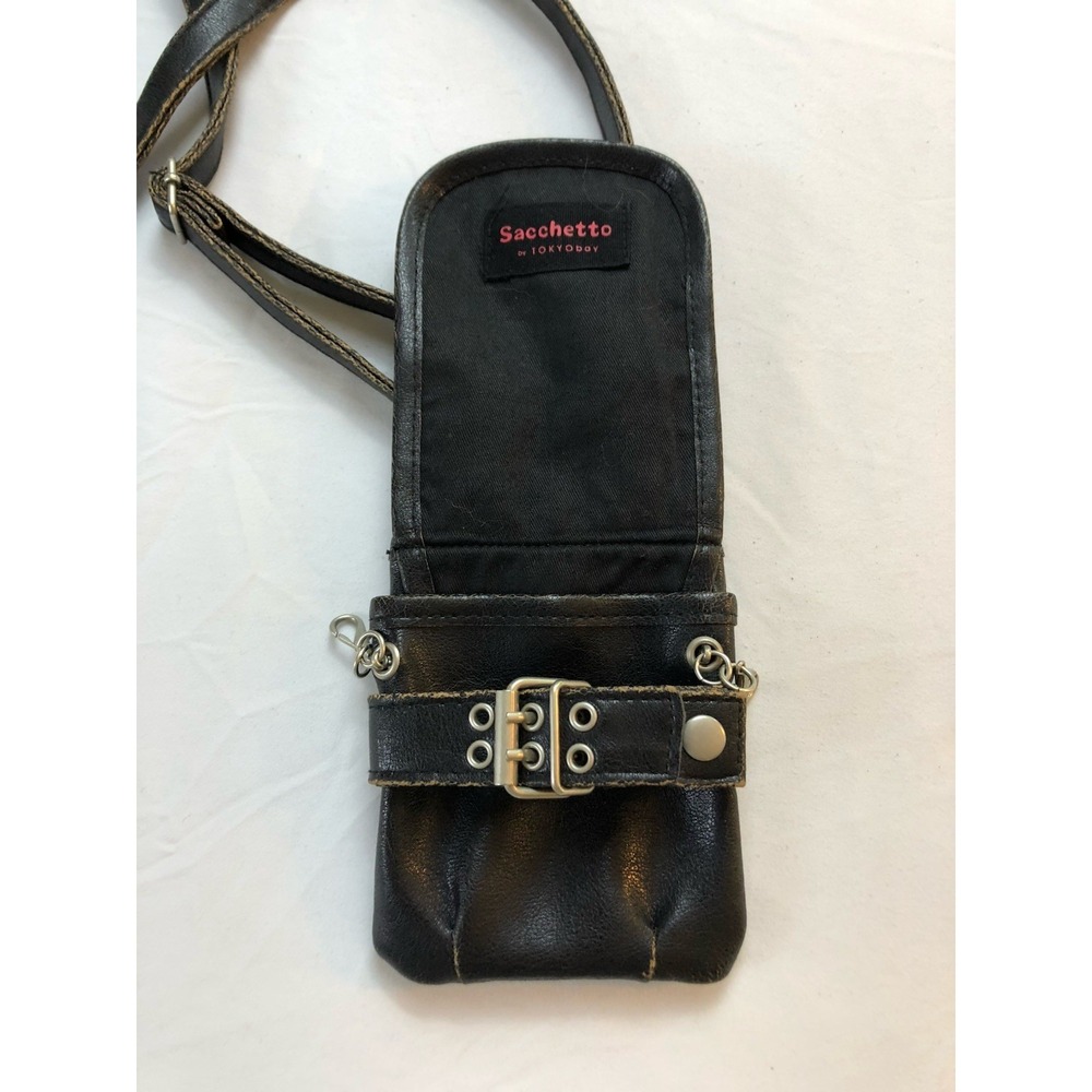 Vintage Sacchetto by TokyoBoy Black Leather Cell Phone Crossbody Utility Bag - Picture 3 of 6